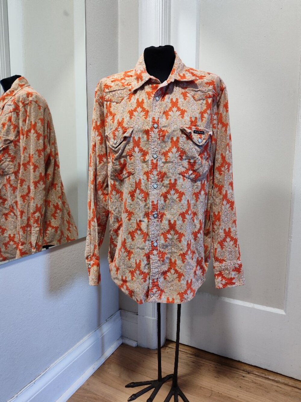 Lucky Brand Men's Orange Paisley Snap Button-Up
